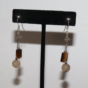 🐅 Beautiful Silver & Tiger’s Eye Dangle Earrings – 2"